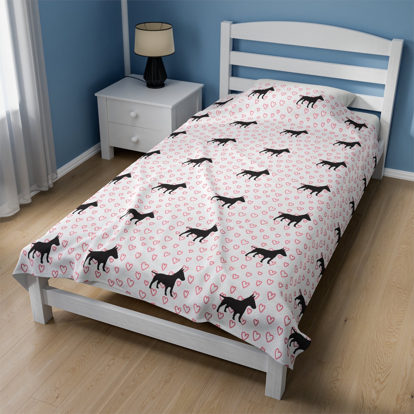 Bull Terrier Hearts Velveteen Plush Blanket