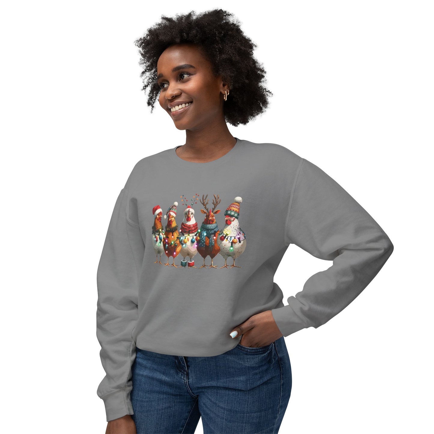 Christmas Chicken Unisex Lightweight Crewneck Sweatshirt