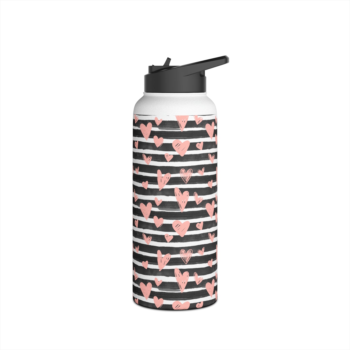 Hearts Stainless Steel Water Bottle, Standard Lid