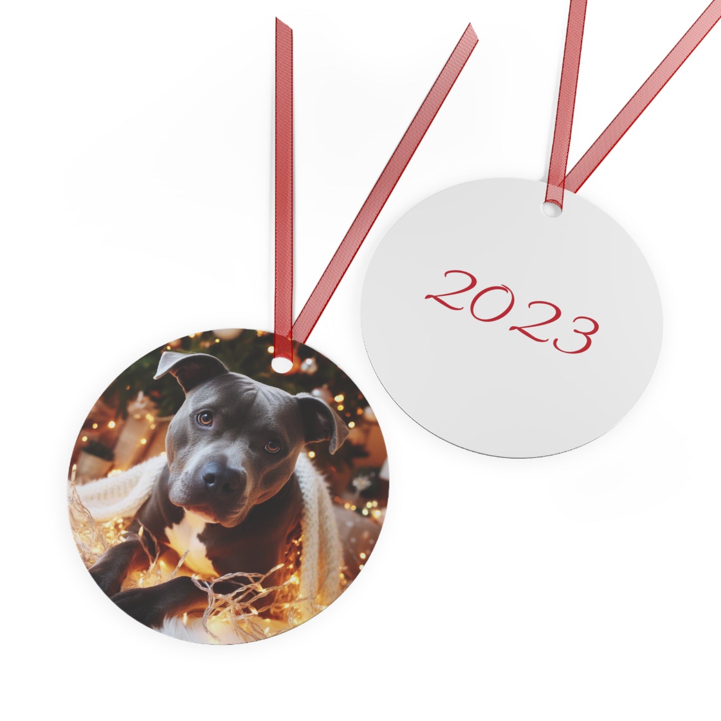 Gray Pitbull Metal Ornaments