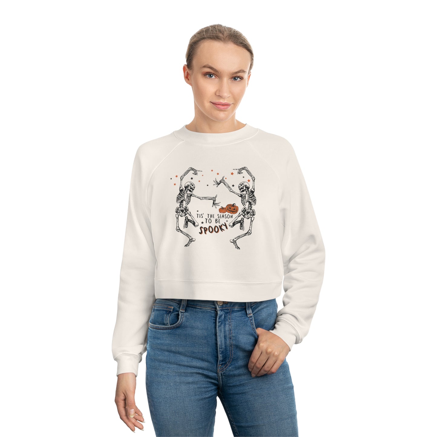 Women's Cropped Fleece Dancing Skeletons Pullover