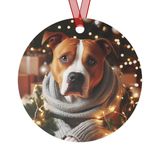 Brown and White Pitbull Metal Ornaments