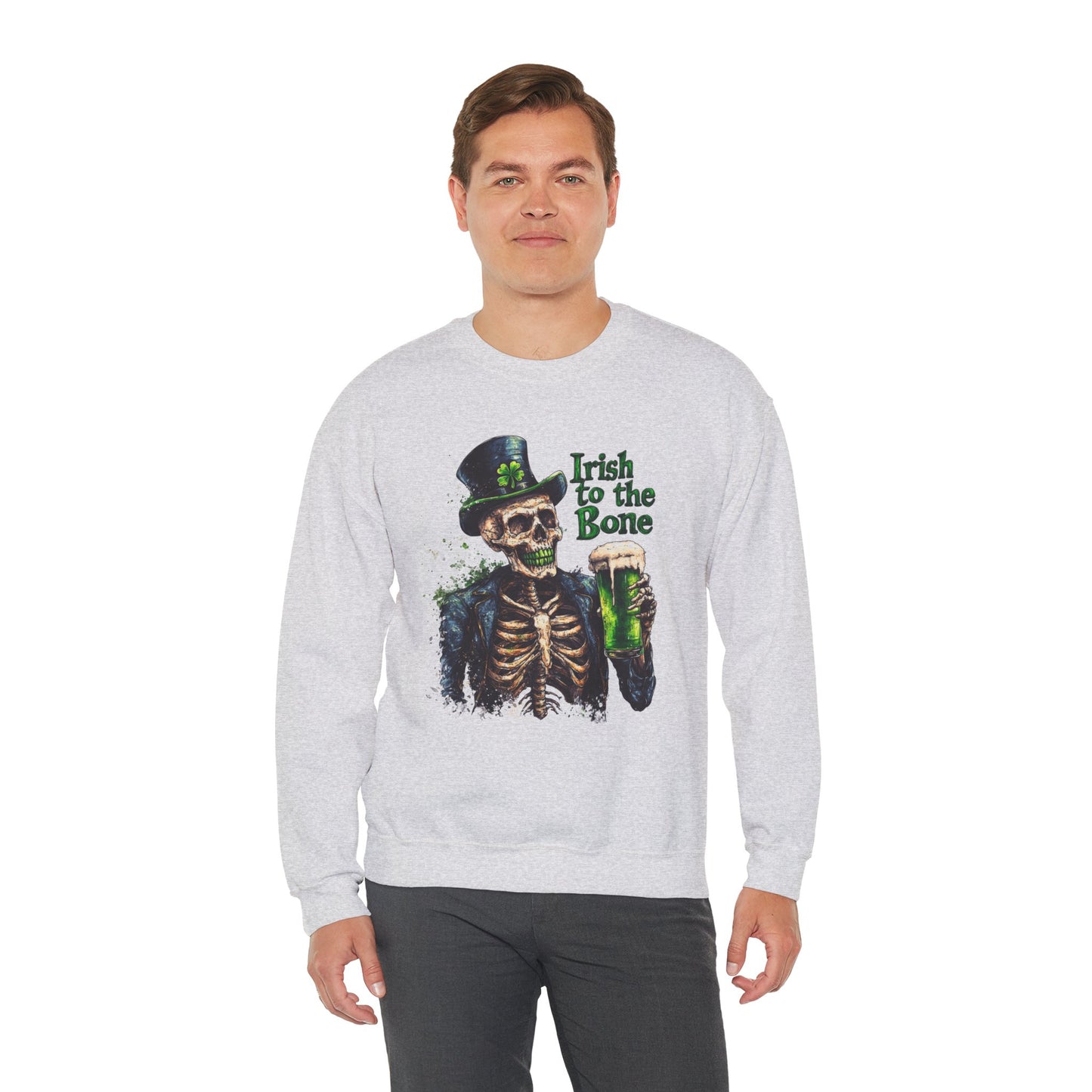 St Patrick's Day Crewneck Sweatshirt - Irish to the Bone Skeleton