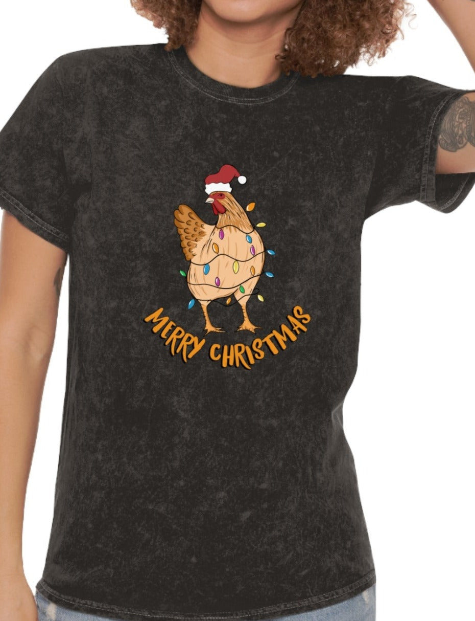 Unisex Mineral Wash Merry Christmas Chicken T-Shirt