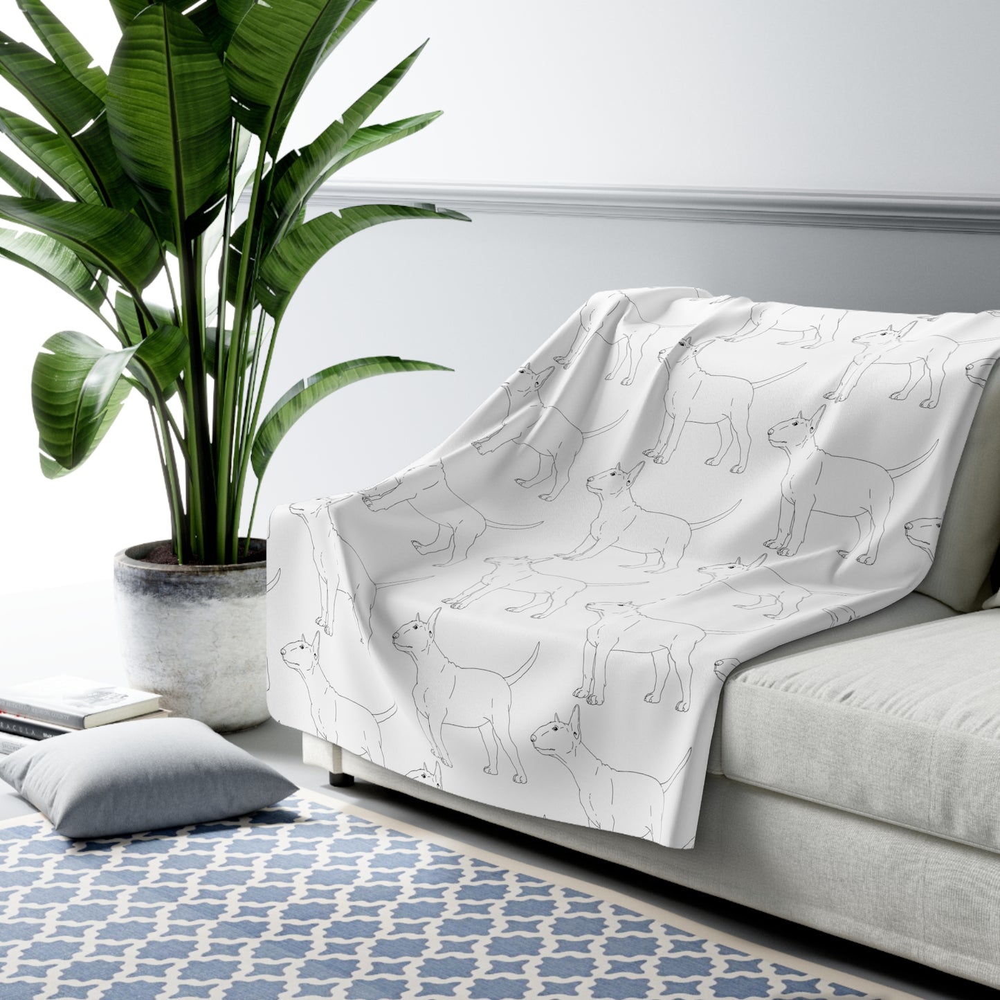 Sherpa Fleece Bull Terrier Sketch Blanket