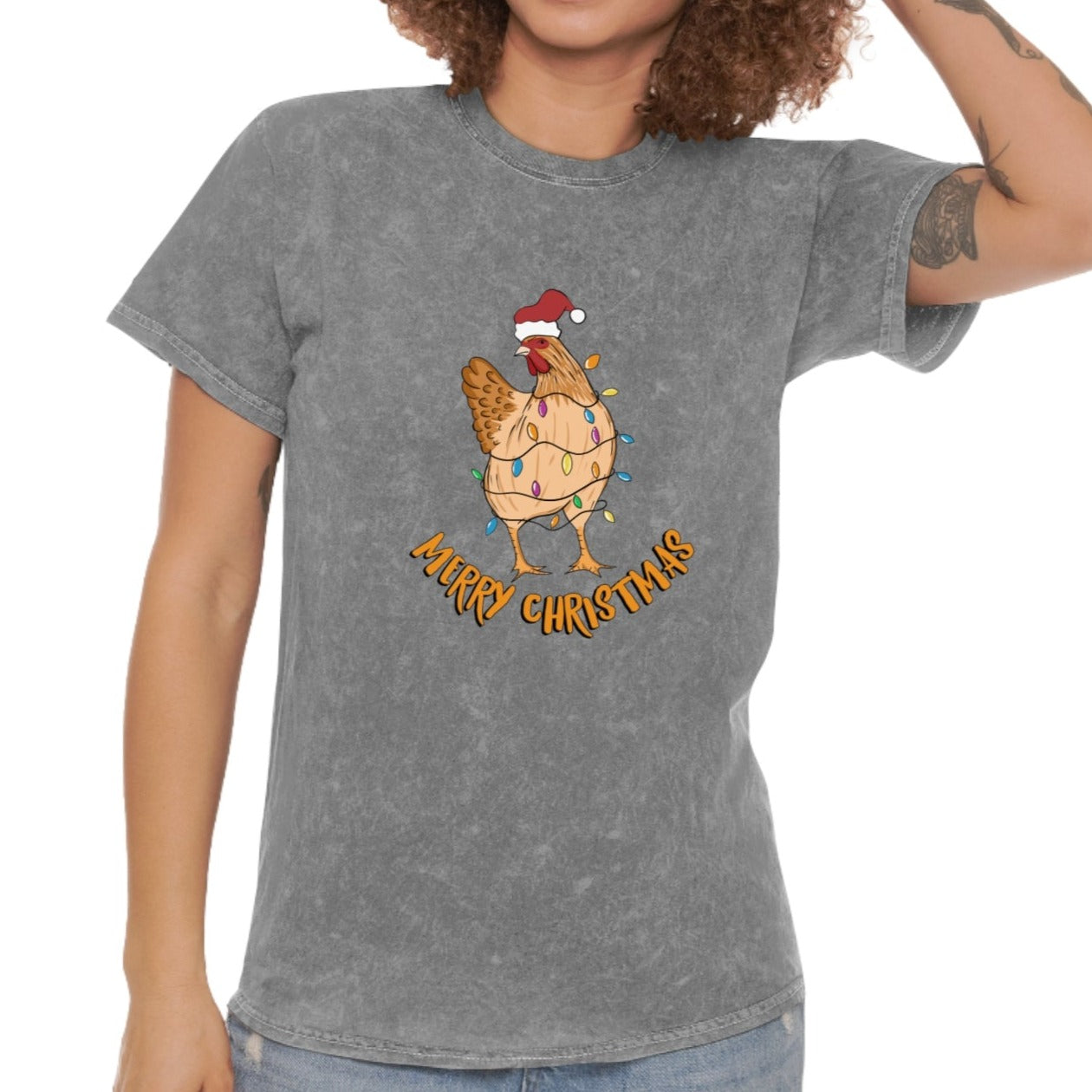 Unisex Mineral Wash Merry Christmas Chicken T-Shirt