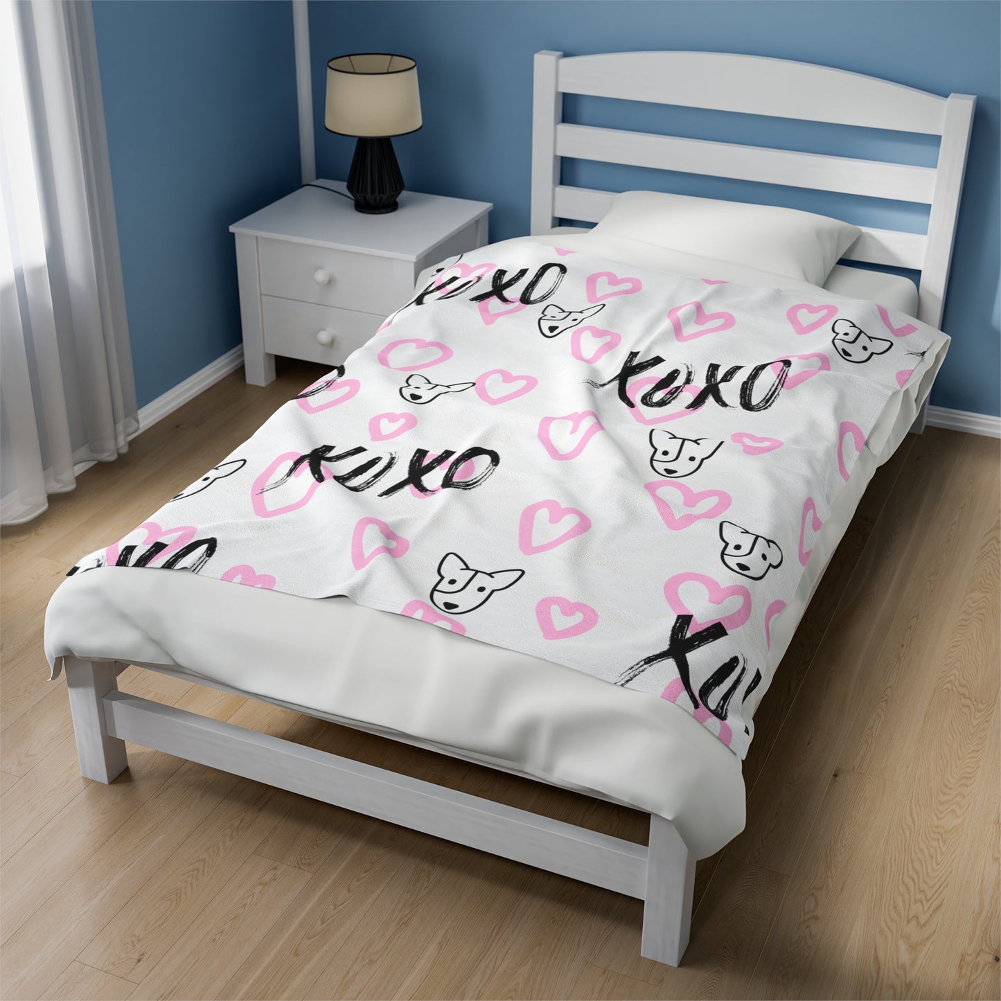 Bull Terrier XOXO Black And Pink Velveteen Plush Blanket