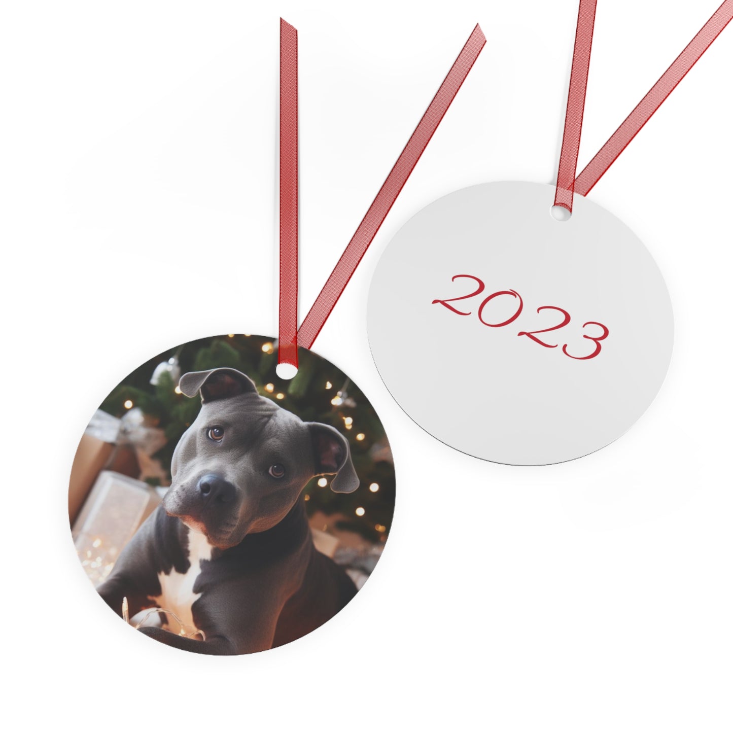 Gray Pitbull Metal Ornaments