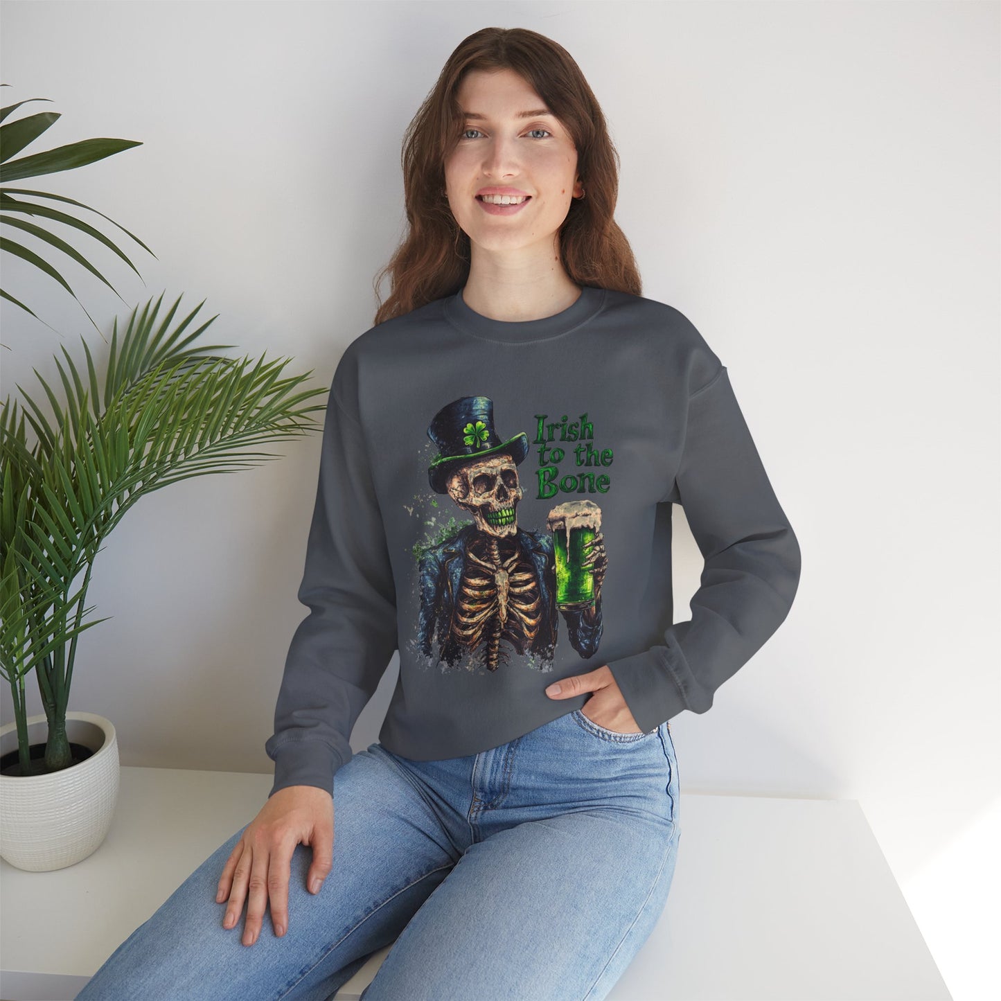 St Patrick's Day Crewneck Sweatshirt - Irish to the Bone Skeleton
