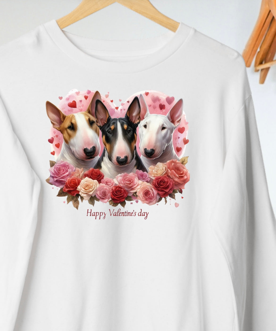Happy Valentine’s Day Bull Terrier Pullover Crew Neck Sweatshirt