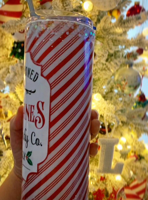 Candy Cane Co Tumbler With Faux Whipped Cream Topper