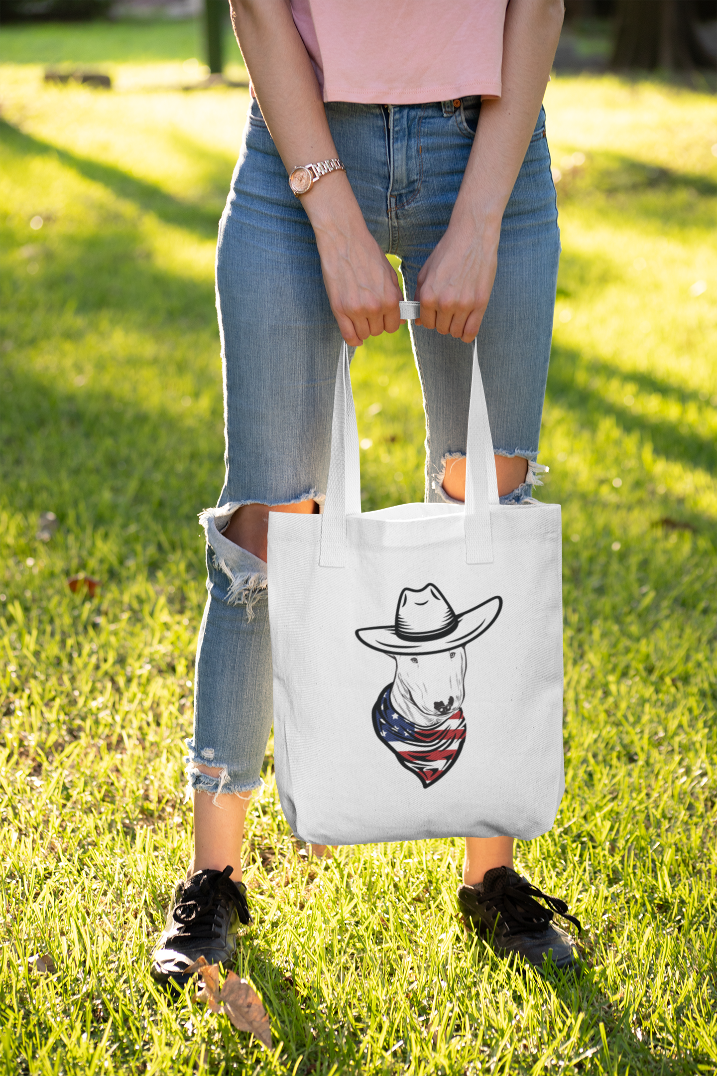 Patriotic Bull Terrier Tote Bag