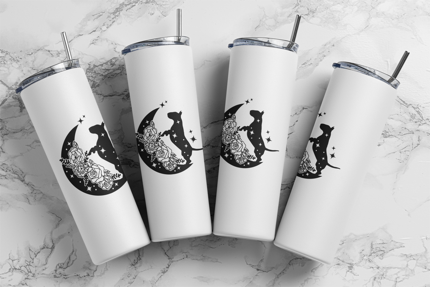 Bull Terrier Floral Moon 20oz Skinny Tumbler