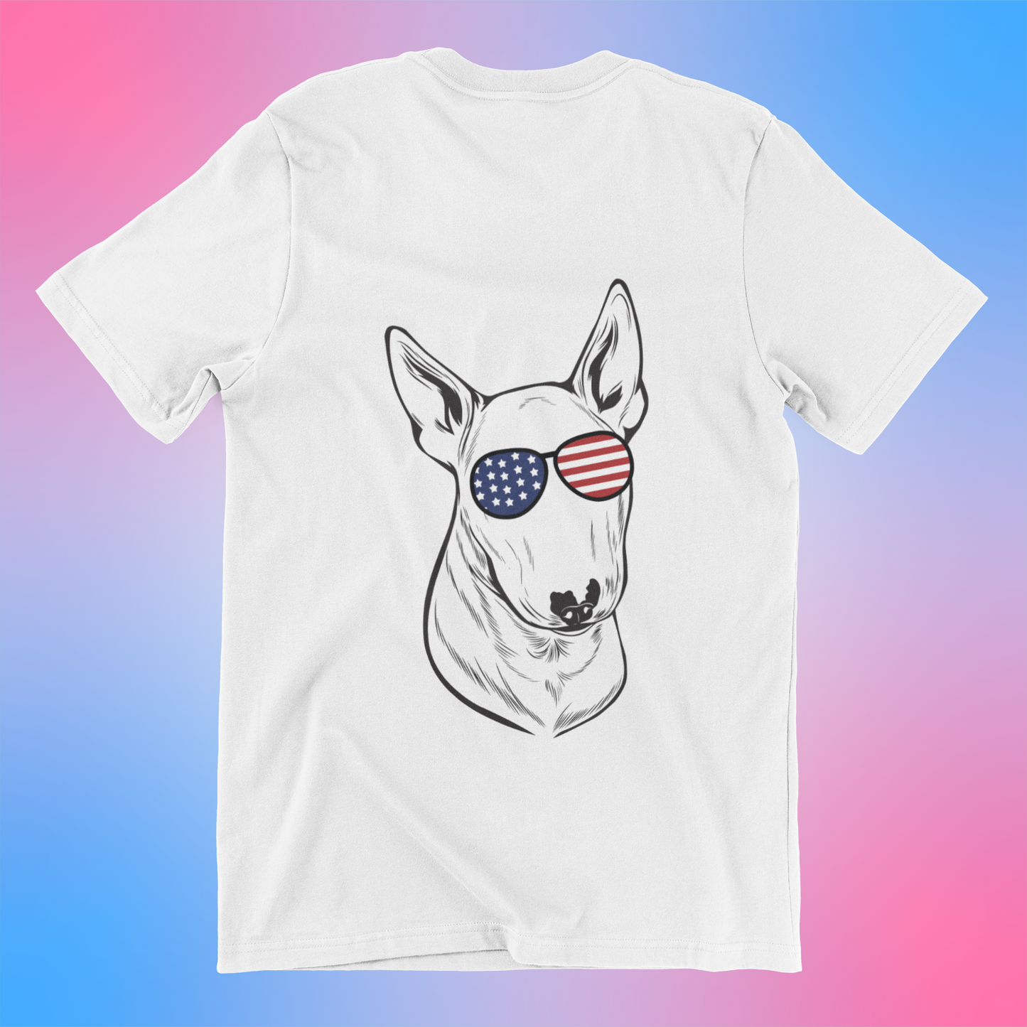 Bull Terrier With Red White & Blue Sunglasses