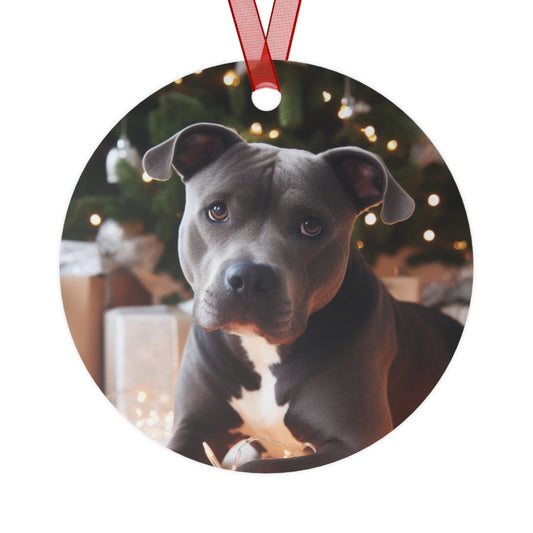 Gray Pitbull Metal Ornaments