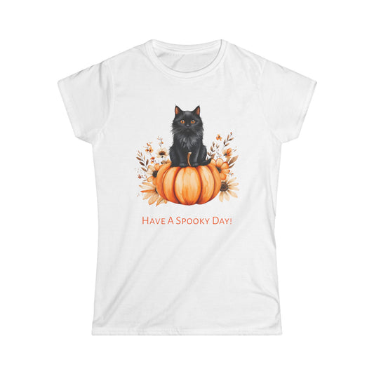 Halloween Cat Tee, Spooky Day Shirt, Fall Outfit, Pumpkin Lover Gift, Women's Graphic Tee, Cute Halloween Apparel