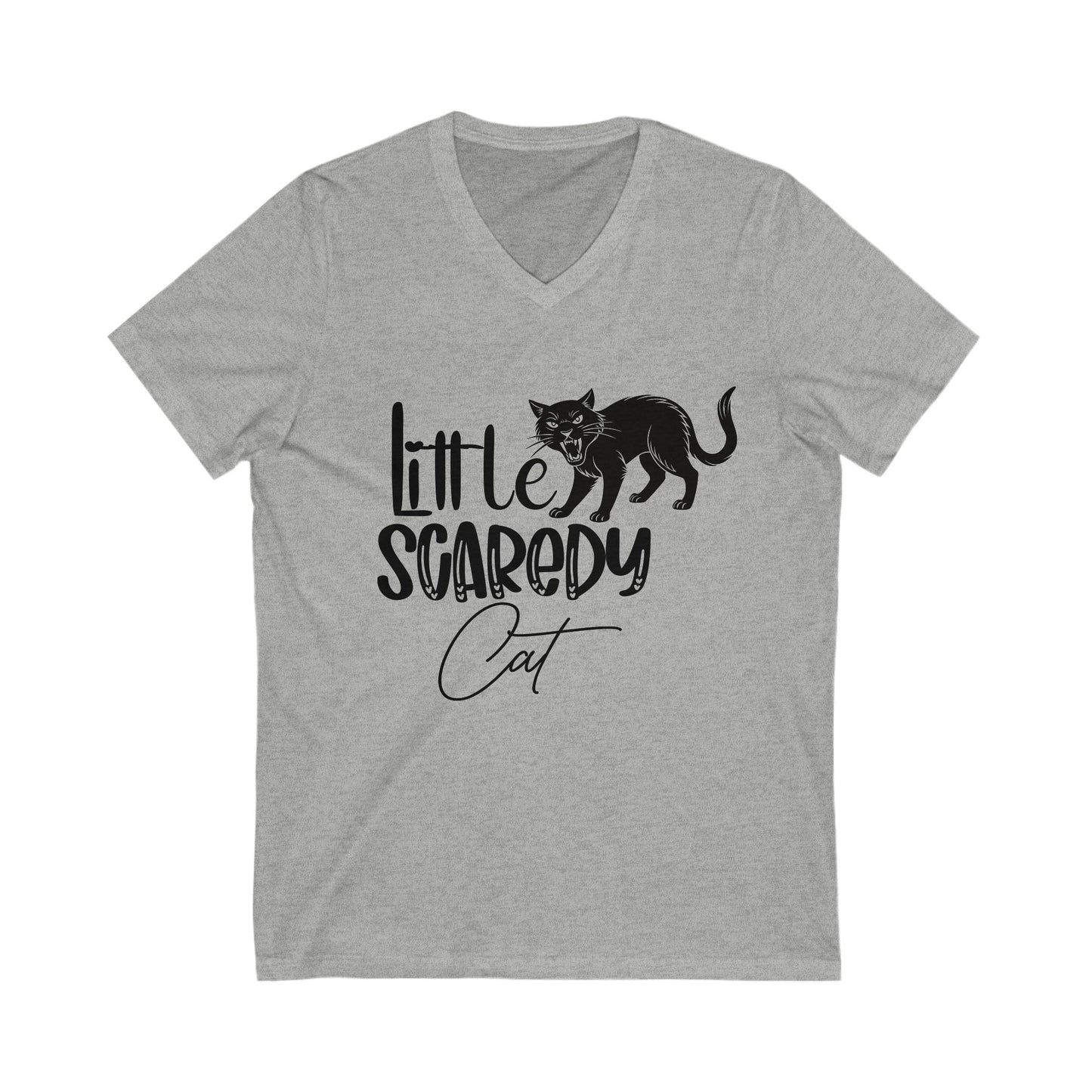 Little Scaredy Cat Tee, Funny Cat Halloween Shirt, Unisex V-Neck, Animal Lover Gift, Halloween Apparel, Cute Cat Lover Top