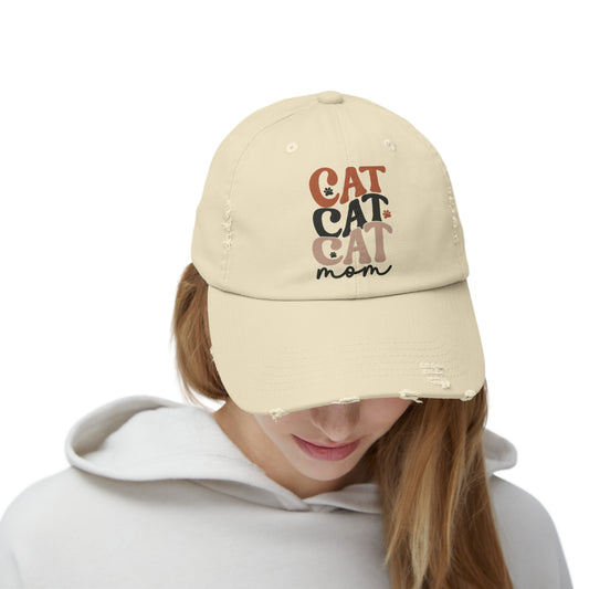 Cat Mom Unisex Distressed Cap