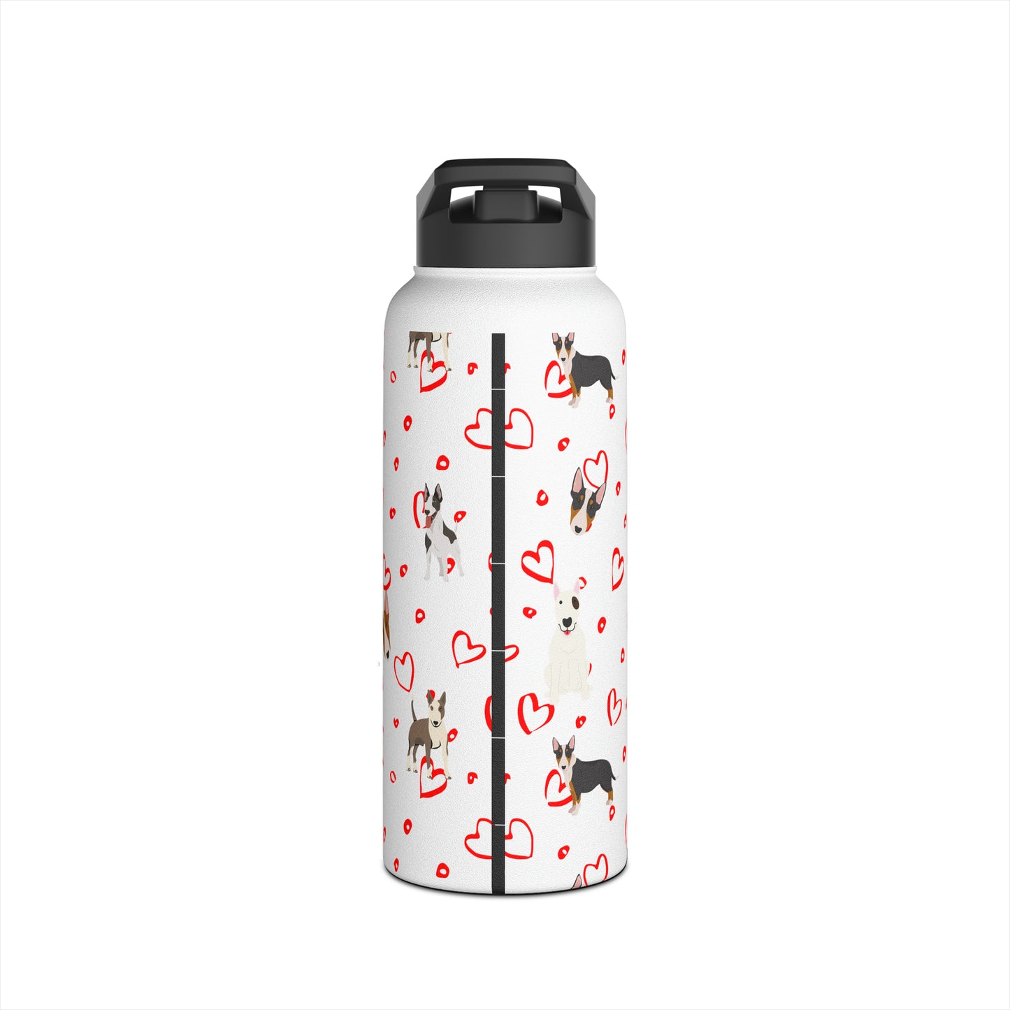 Bull Terrier Hearts Stainless Steel Water Bottle, Standard Lid