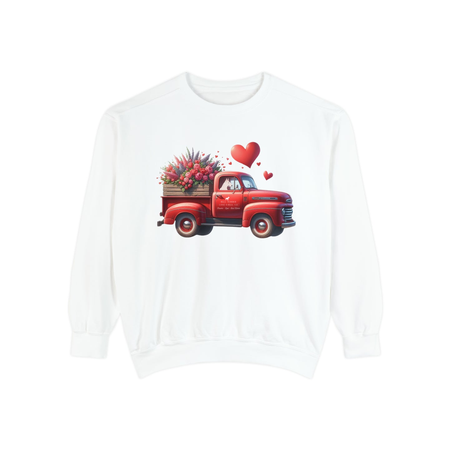 Valentine's Day Bull Terrier Truck Unisex Garment-Dyed Sweatshirt