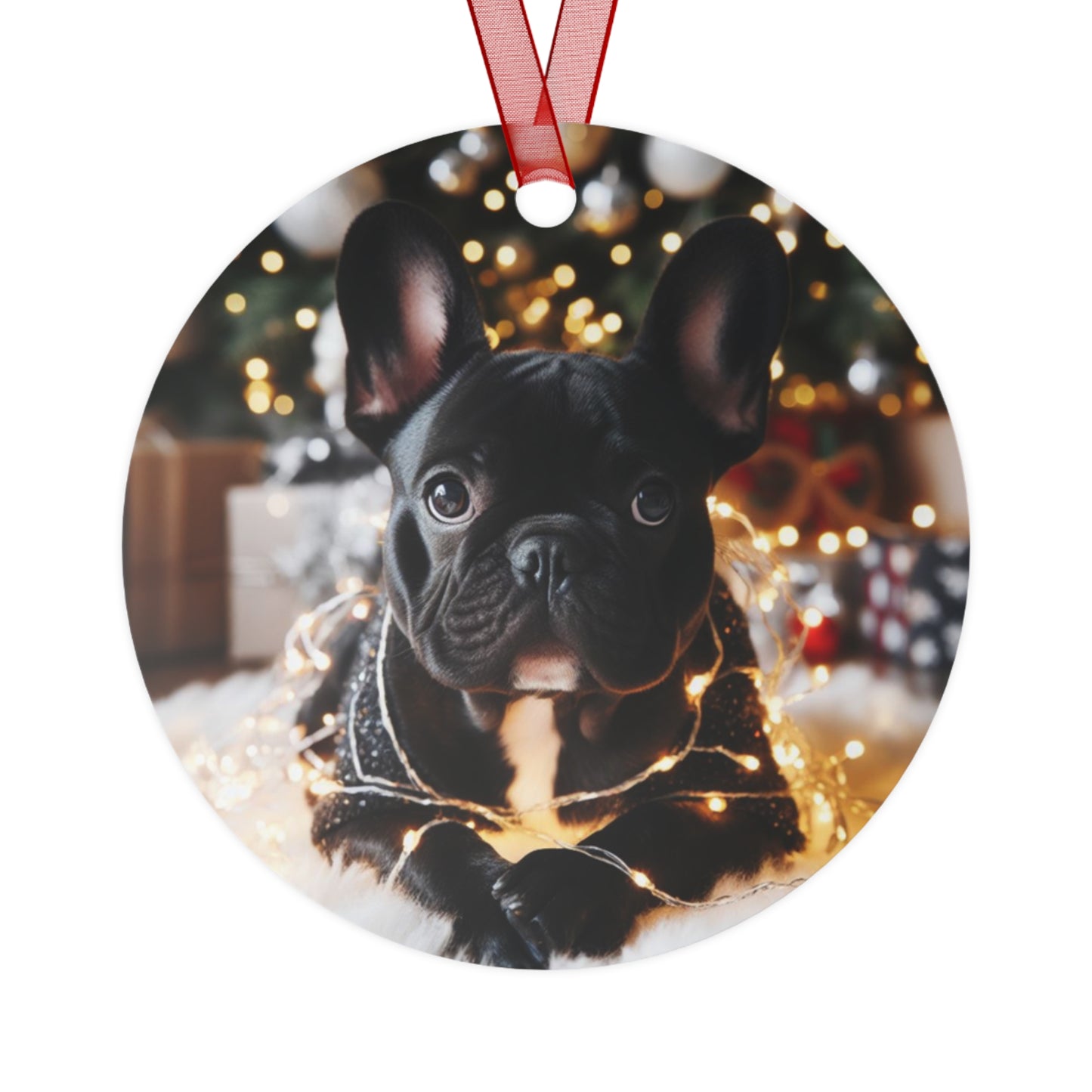 Black and White French Bulldog Metal Ornaments