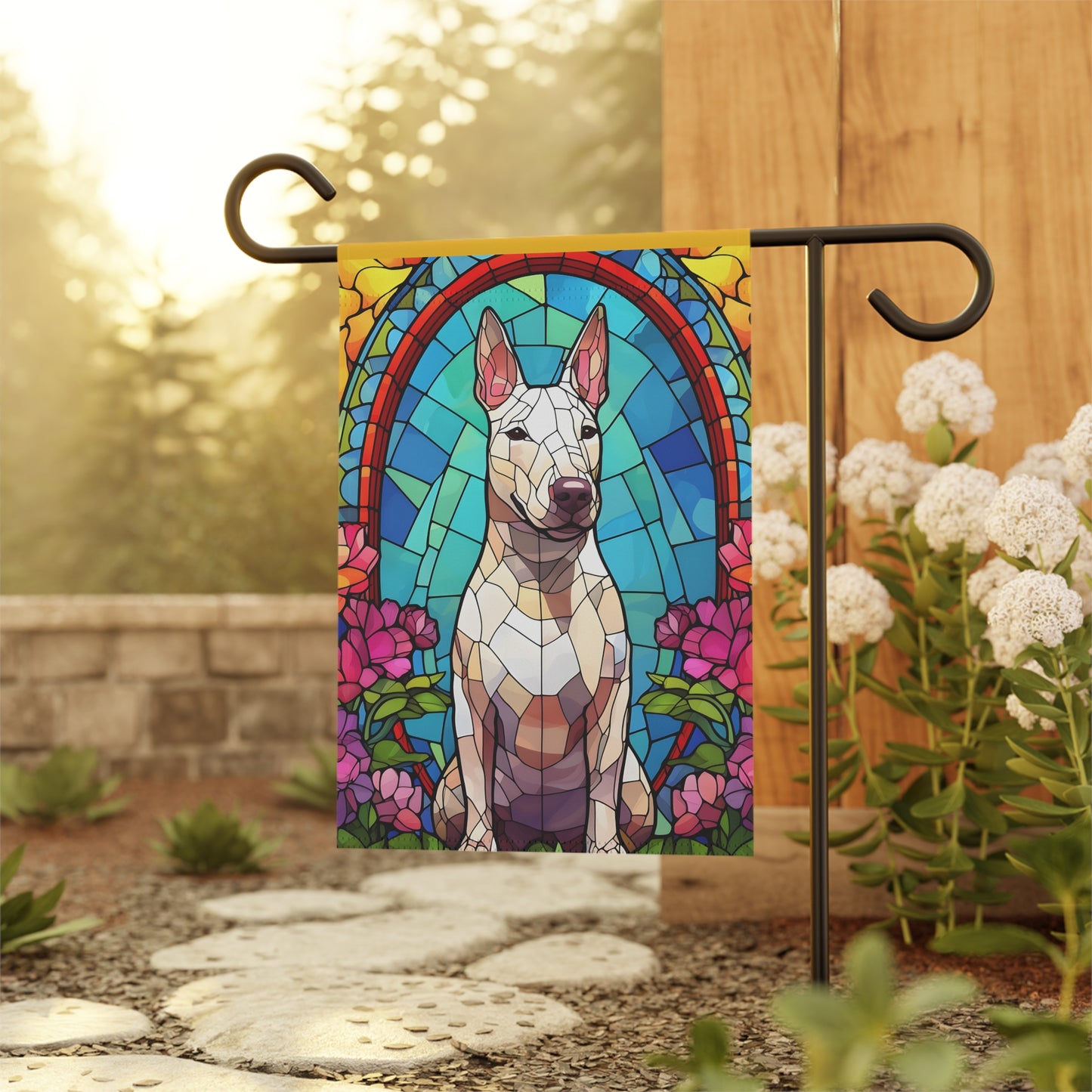 Bull Terrier Stained Glass Garden & House Banner