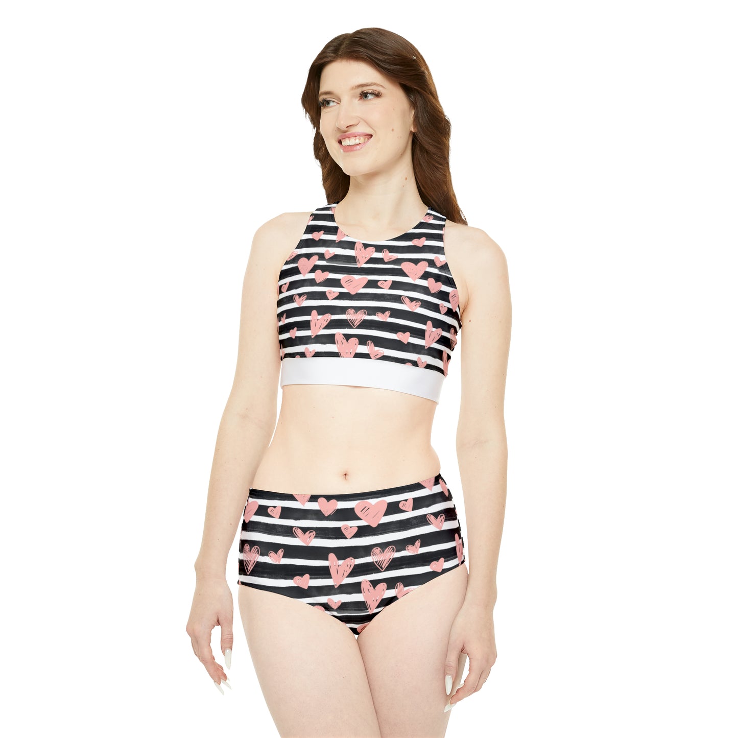 Hearts & Stripes Sporty Bikini Set (AOP)