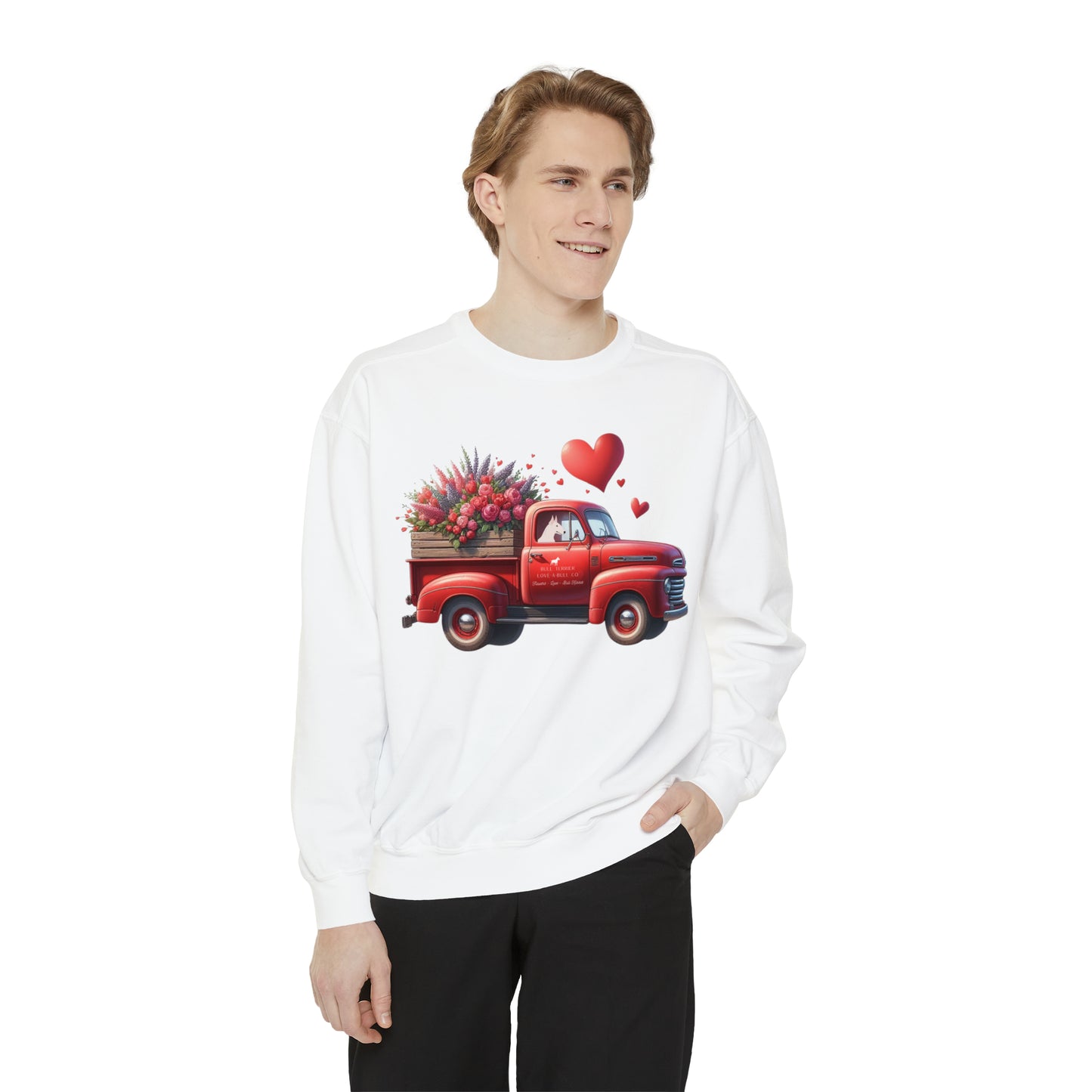 Valentine's Day Bull Terrier Truck Unisex Garment-Dyed Sweatshirt