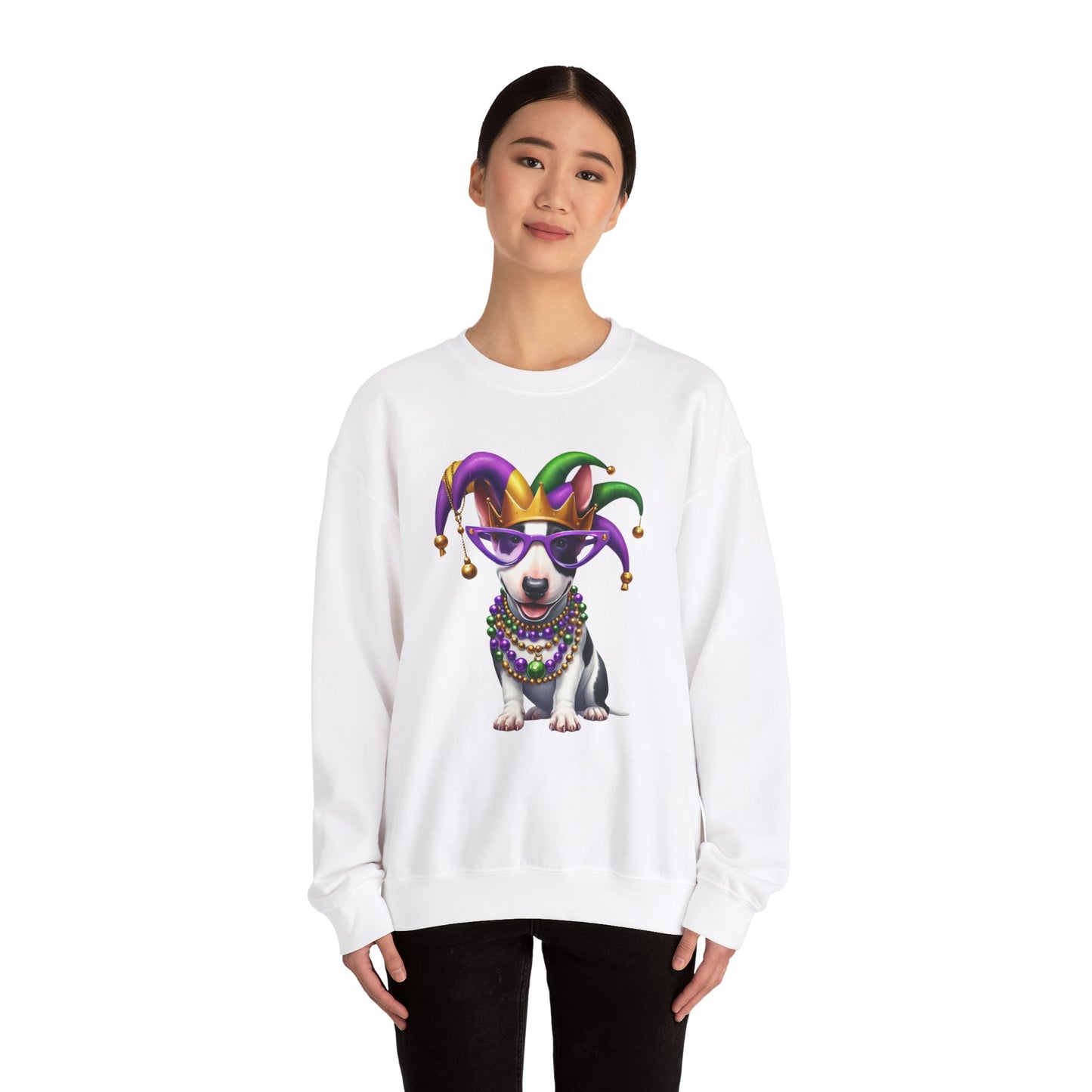 Mardi Gras Bull Terrier Unisex Heavy Blend™ Crewneck Sweatshirt