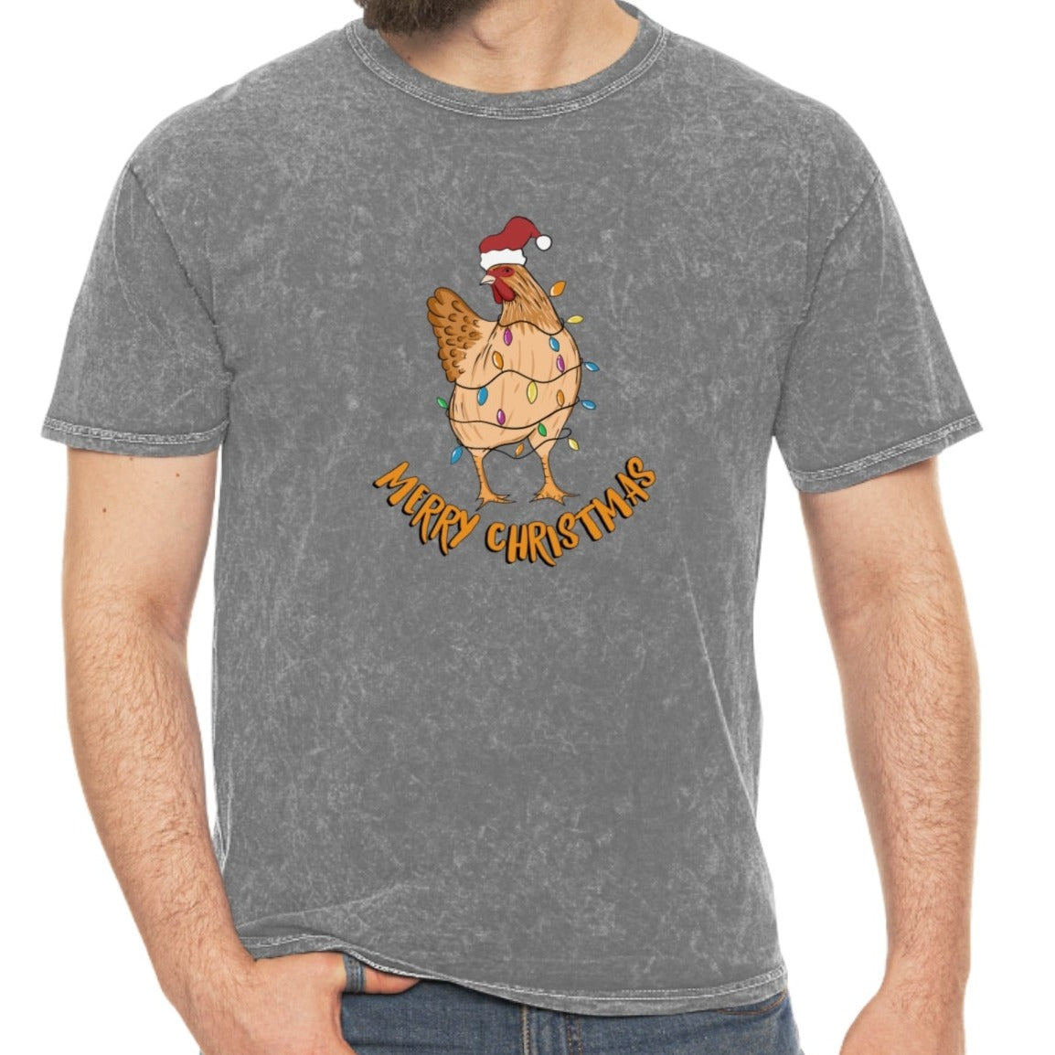 Unisex Mineral Wash Merry Christmas Chicken T-Shirt