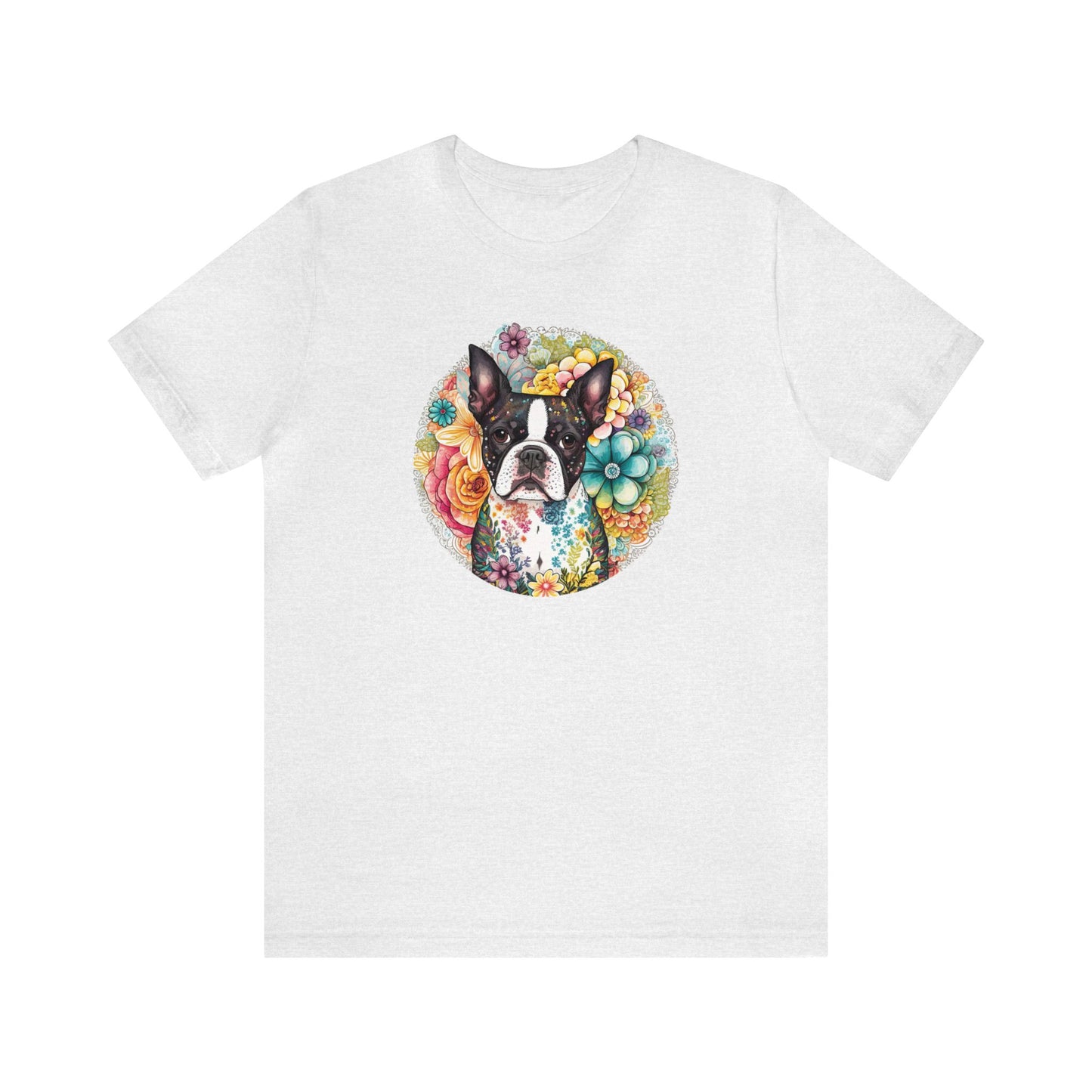 Boston Terrier Flowers Unisex Jersey Short Sleeve Tee