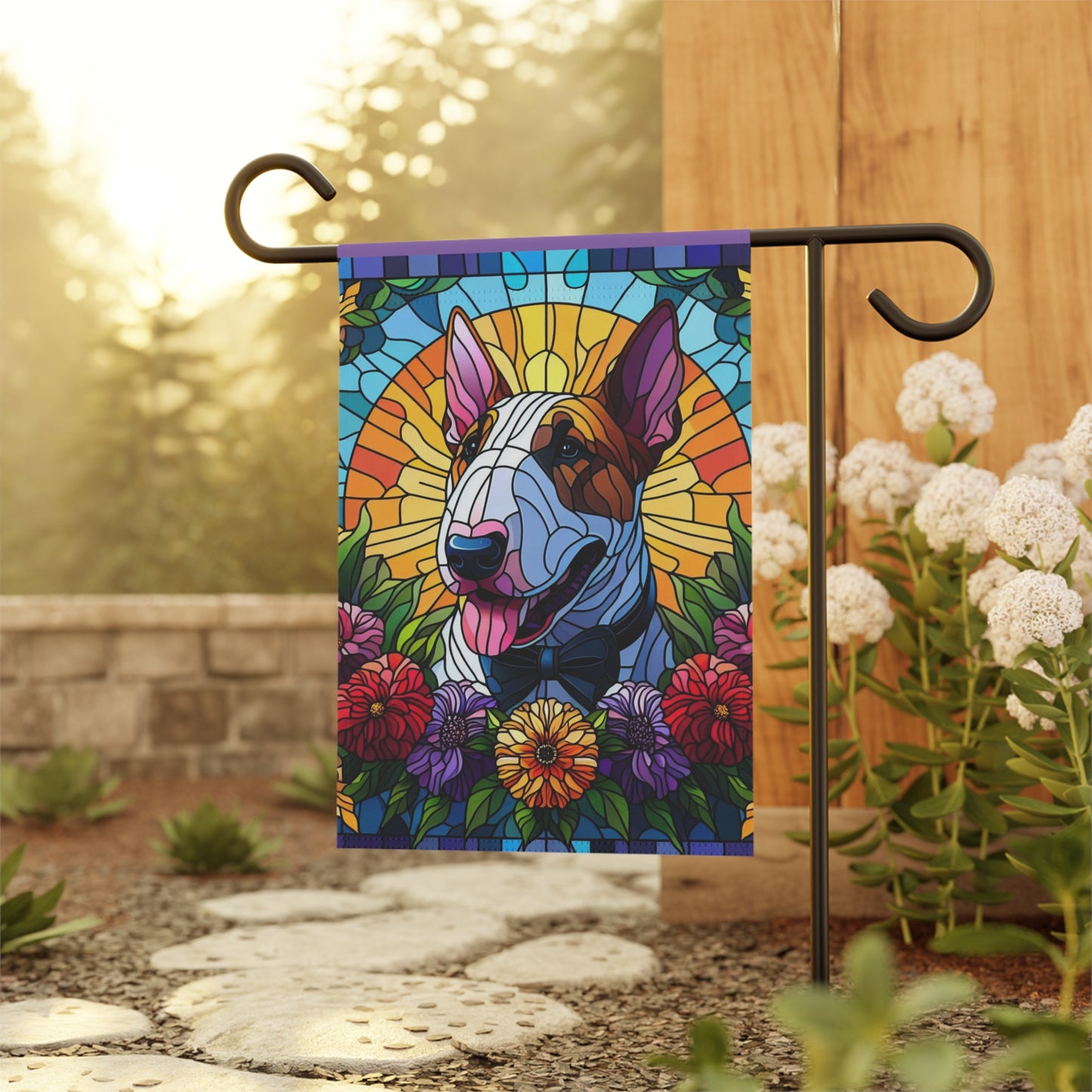 Bull Terrier Stained Glass Garden & House Banner