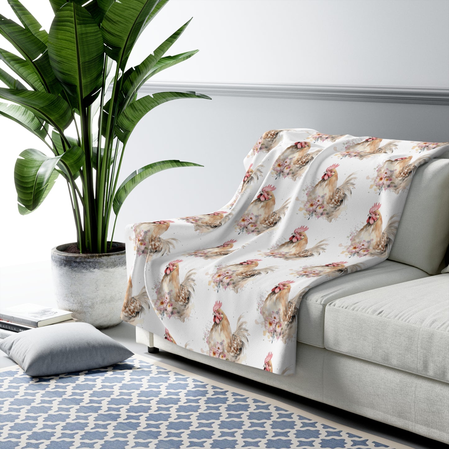 Sherpa Fleece Watercolor Chicken Blanket