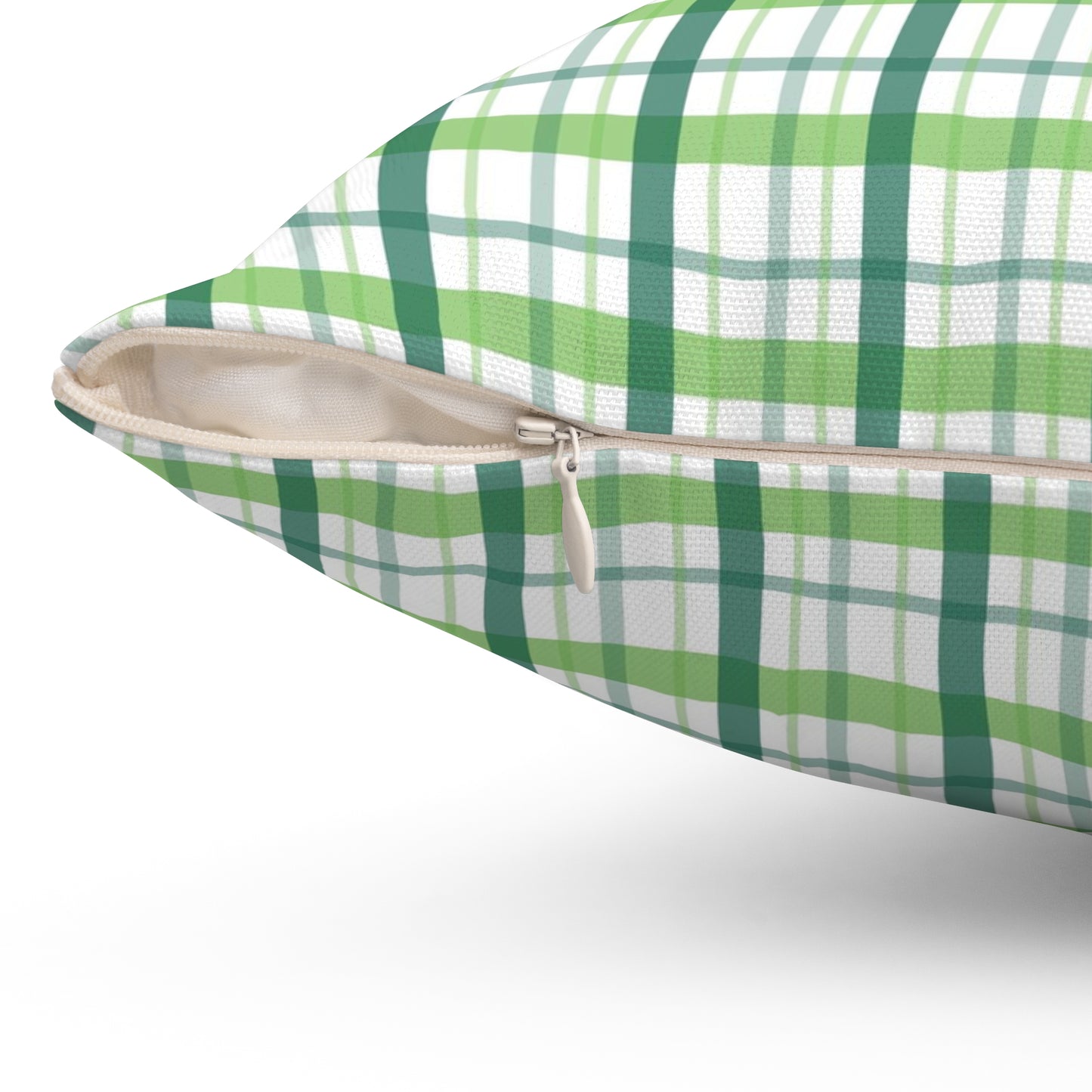 Green Plaid Spun Polyester Square Pillow