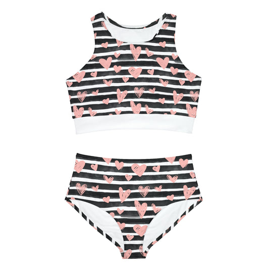 Hearts & Stripes Sporty Bikini Set (AOP)