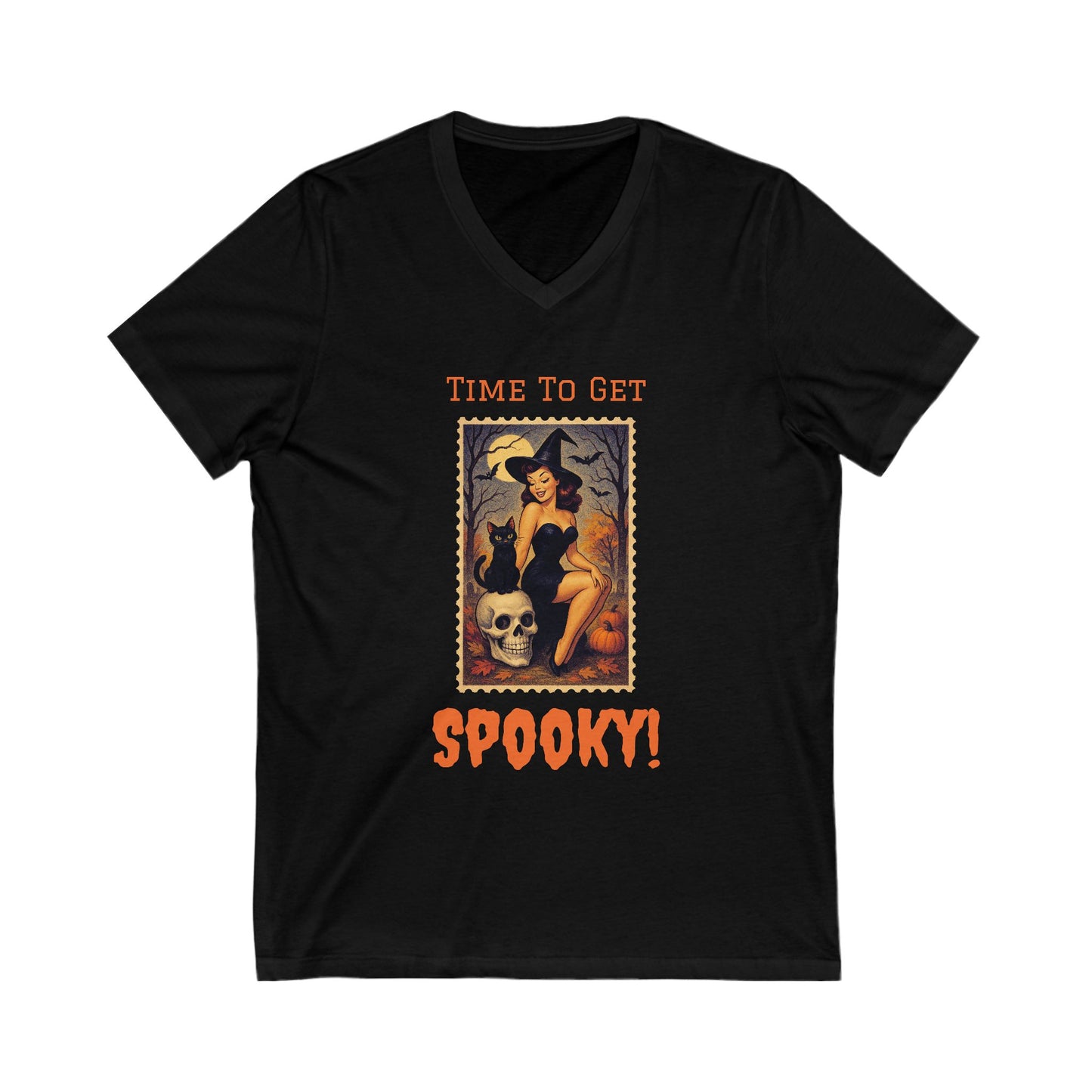 Spooky V-Neck Tee for Halloween Lovers, Fun Ghostly Shirt, Unisex Spooky Graphic Tee, Casual Fall Apparel, Halloween Costume Top