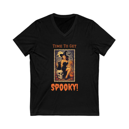 Spooky V-Neck Tee for Halloween Lovers, Fun Ghostly Shirt, Unisex Spooky Graphic Tee, Casual Fall Apparel, Halloween Costume Top
