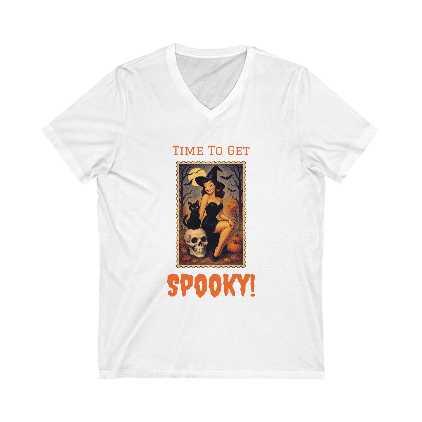 Spooky V-Neck Tee for Halloween Lovers, Fun Ghostly Shirt, Unisex Spooky Graphic Tee, Casual Fall Apparel, Halloween Costume Top