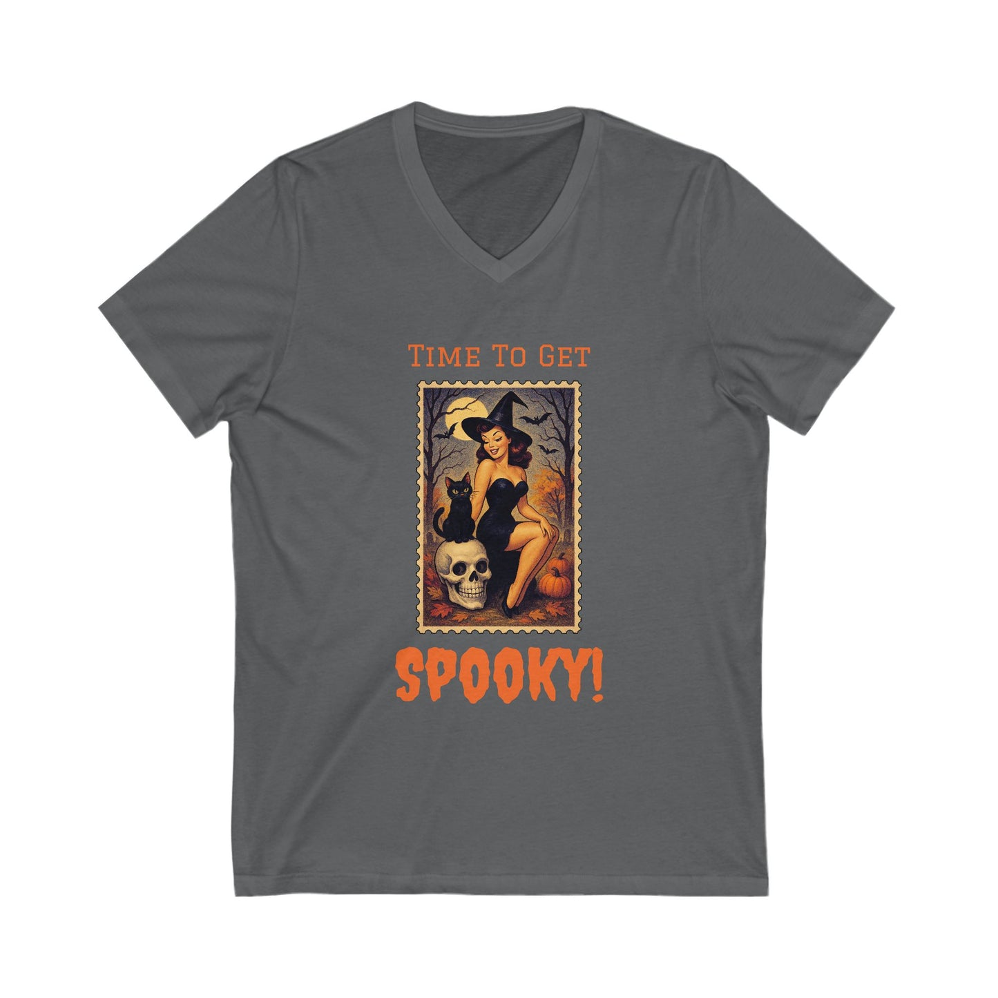 Spooky V-Neck Tee for Halloween Lovers, Fun Ghostly Shirt, Unisex Spooky Graphic Tee, Casual Fall Apparel, Halloween Costume Top
