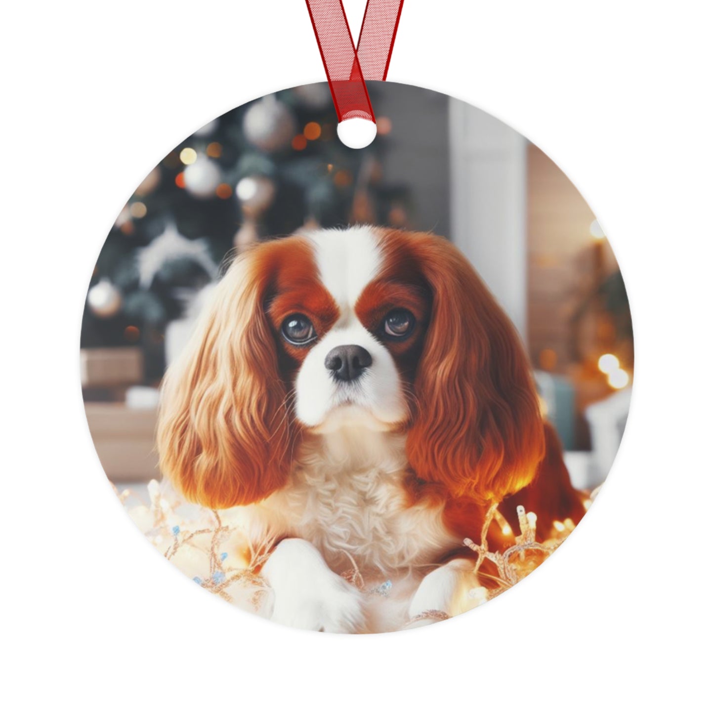 Brown and White Caviler King Charles Spaniel Metal Ornaments