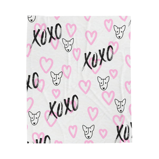 Bull Terrier XOXO Black And Pink Velveteen Plush Blanket