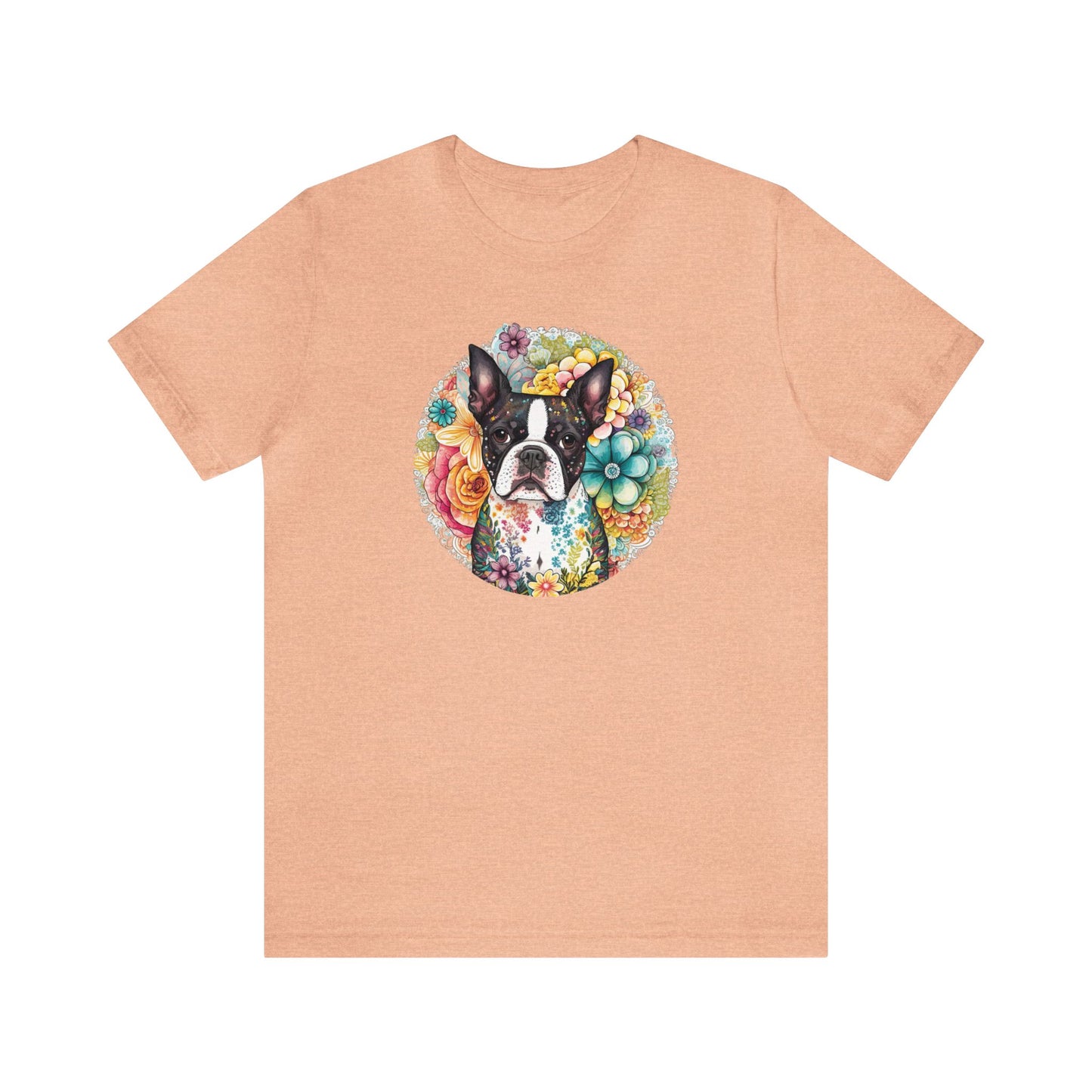 Boston Terrier Flowers Unisex Jersey Short Sleeve Tee
