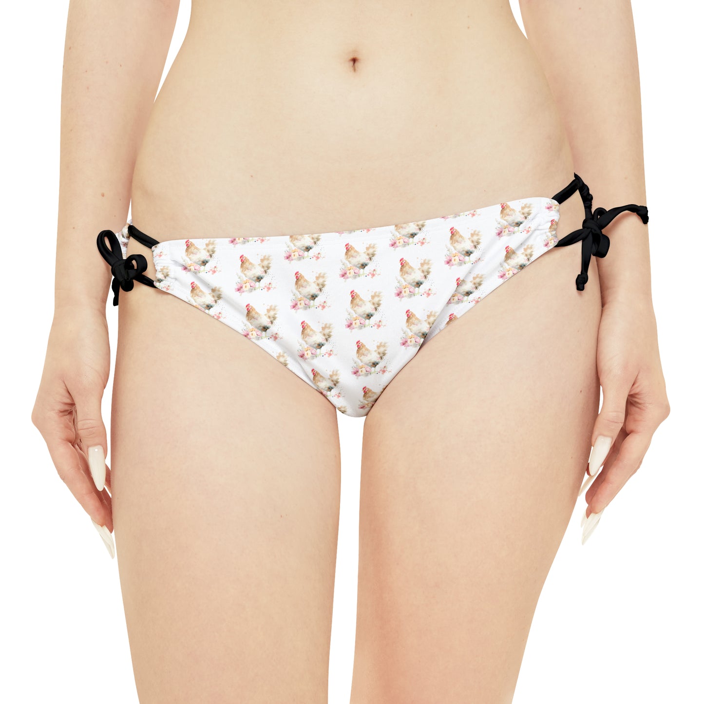 Watercolor Chicken Loop Tie Side Bikini Bottom (AOP)