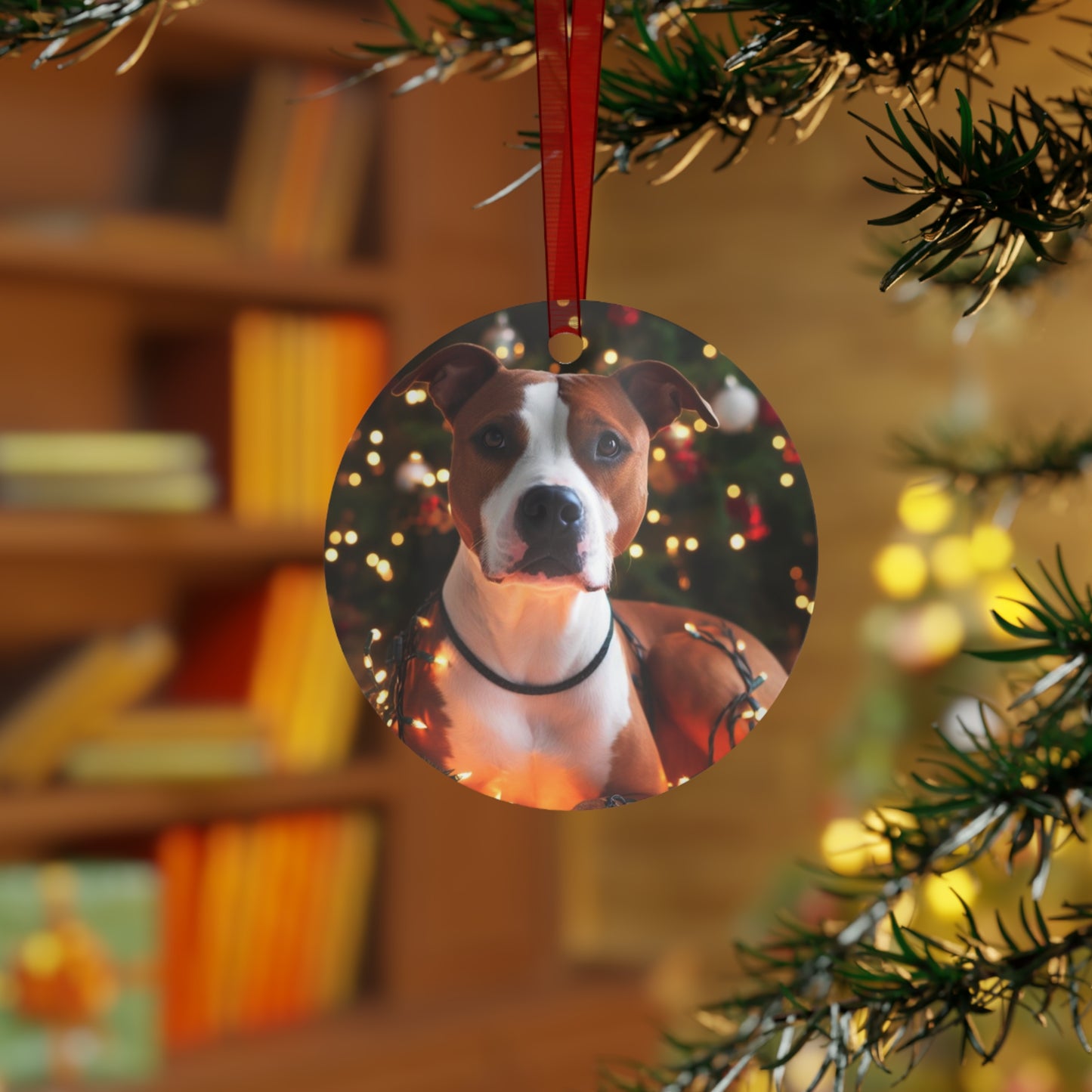 Brown and White Pitbull Metal Ornaments