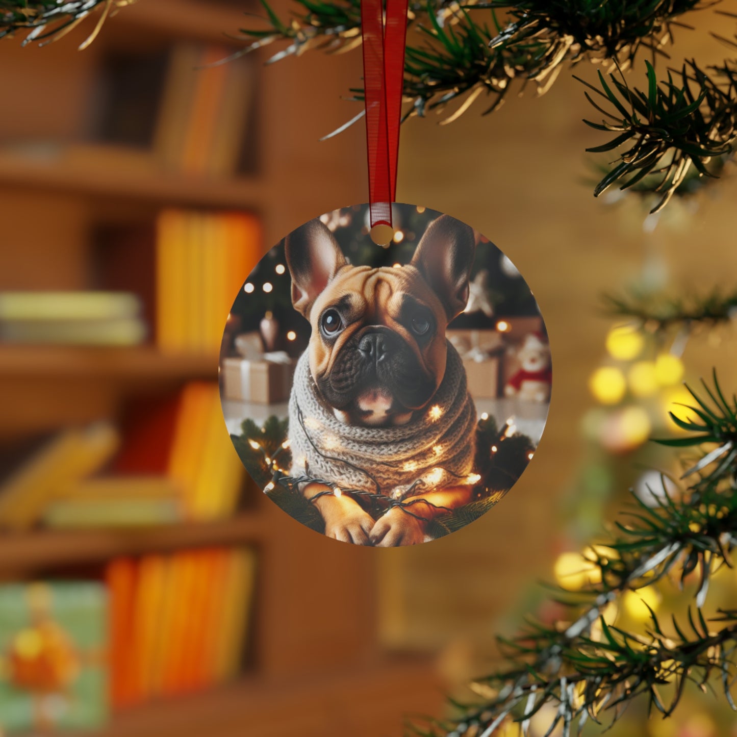 Brown French Bulldog Metal Ornaments