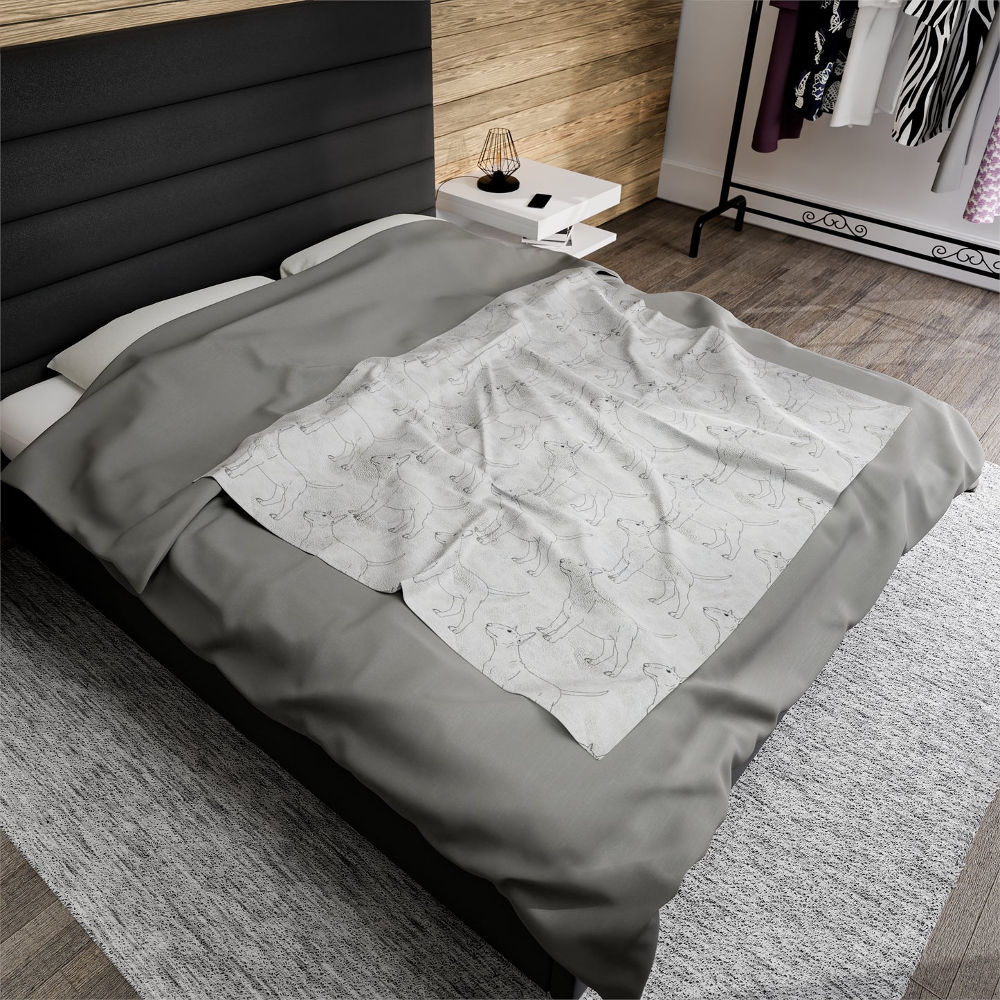 Velveteen Plush Bull Terrier Sketch Blanket