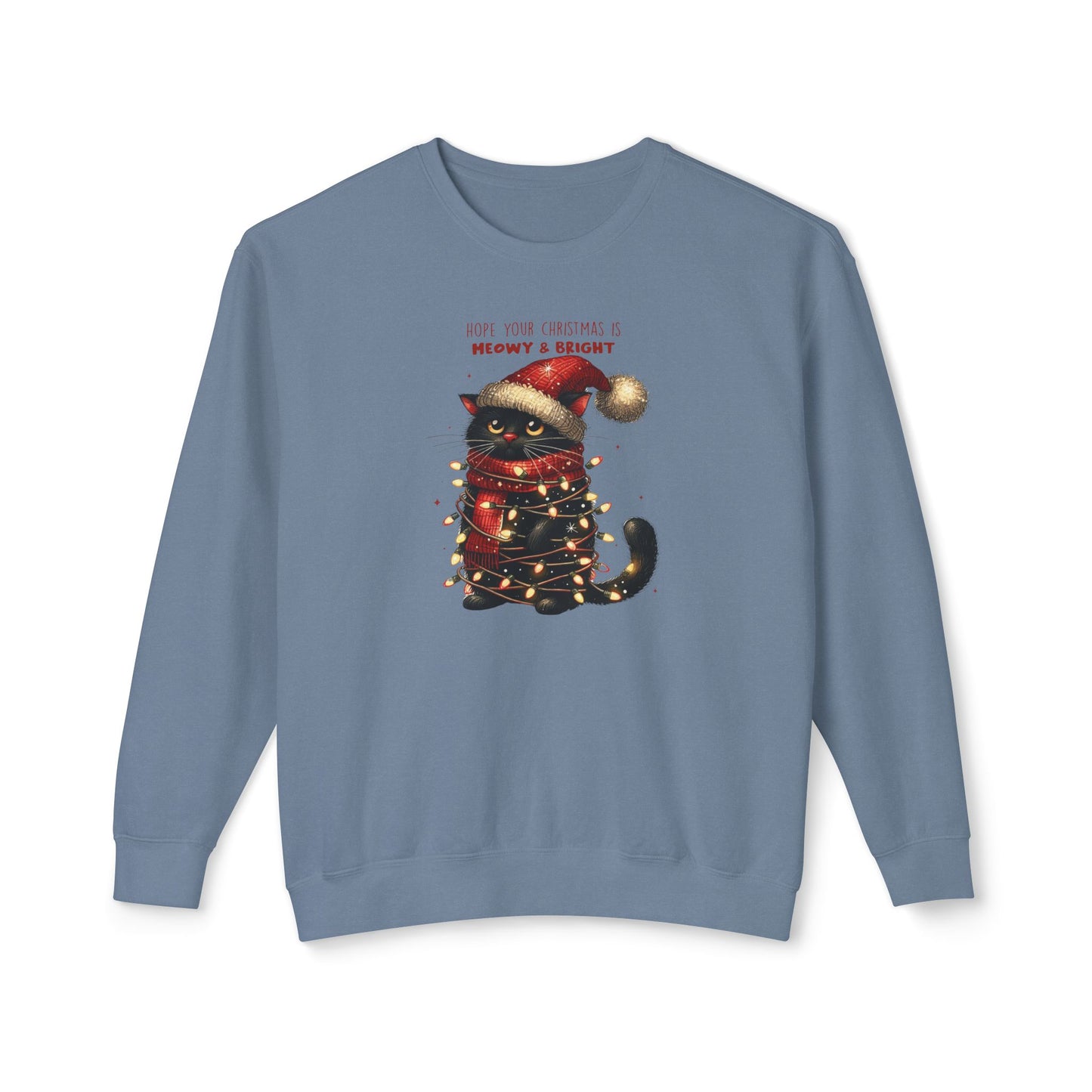Funny Christmas Cat Unisex Lightweight Crewneck Sweatshirt