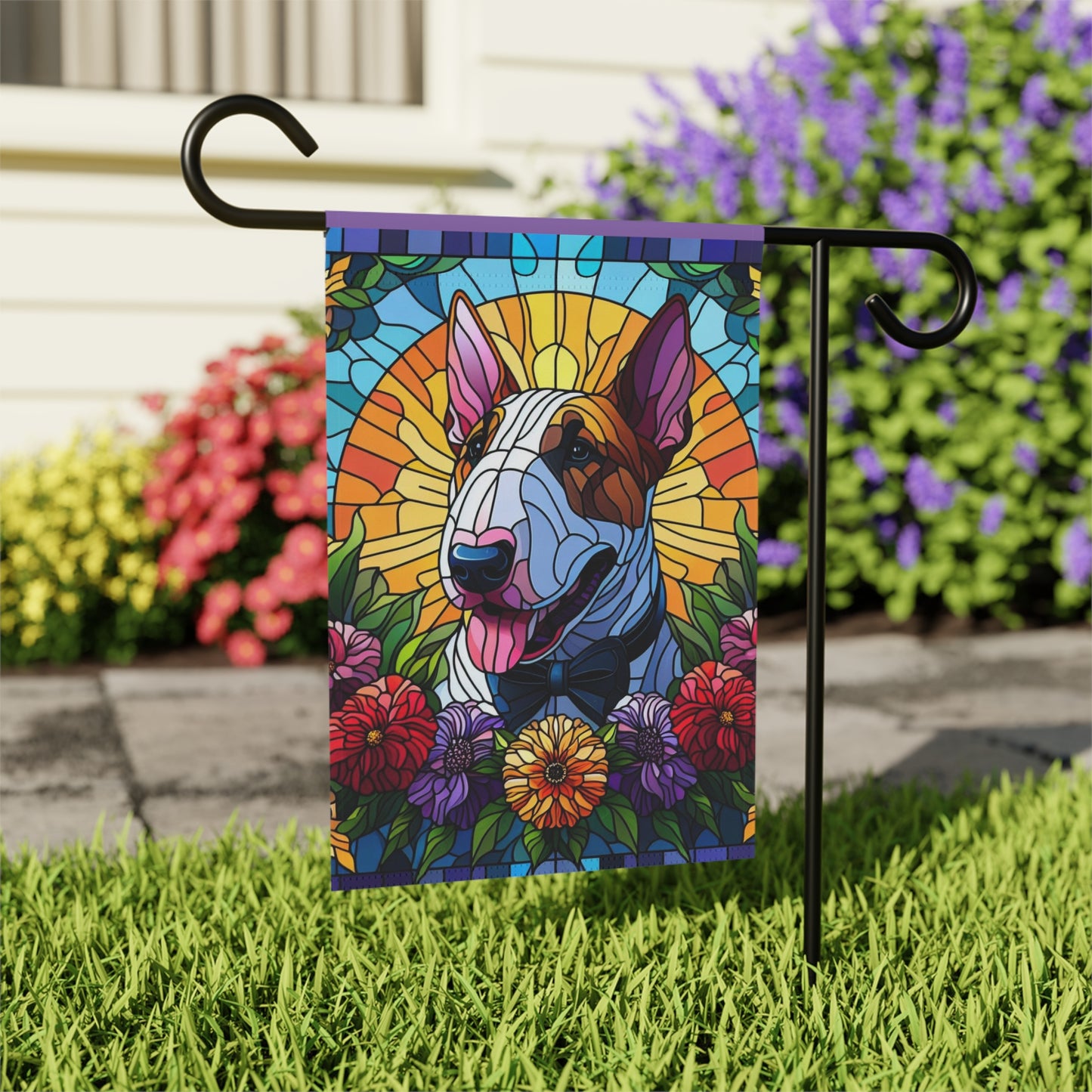 Bull Terrier Stained Glass Garden & House Banner