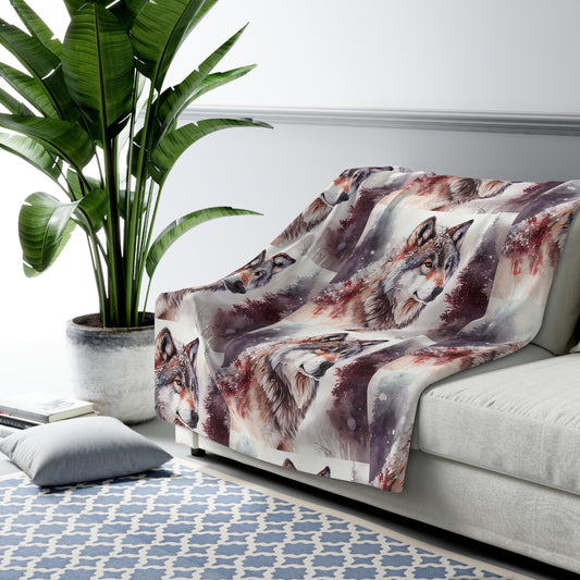 Sherpa Fleece Watercolor Wolf Blanket