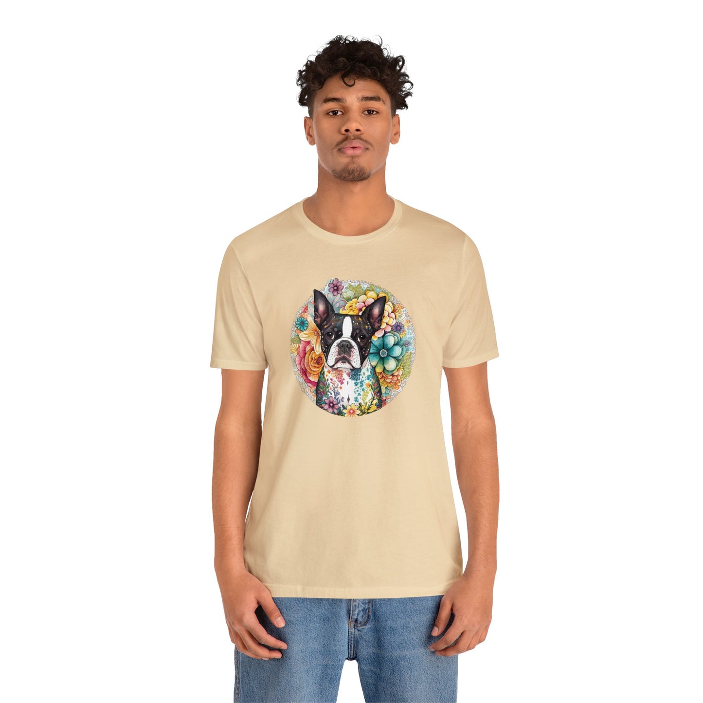 Boston Terrier Flowers Unisex Jersey Short Sleeve Tee
